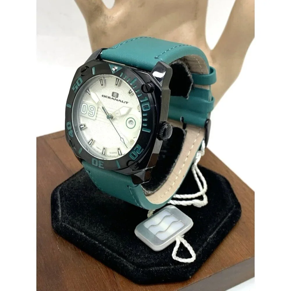 Oceanaut Men's Watch OC1343 Barletta Silver Dial Date Leather Band 44mm